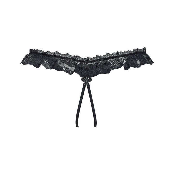 Ανοιχτό G-string Δαντέλα & Μαργαρίτες - Μαύρο