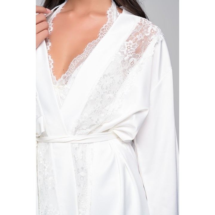 Νυφική Σατέν Ρόμπα με Δαντέλα - Ιβουάρ
