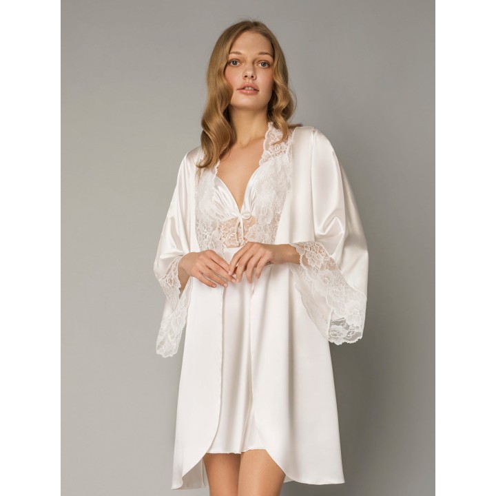 Νυφικό Σατέν Νυχτικό με Δαντέλα – Ιβουάρ