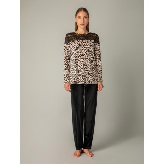 Πυζάμα Βελούδο Δαντέλα - Τιγρέ