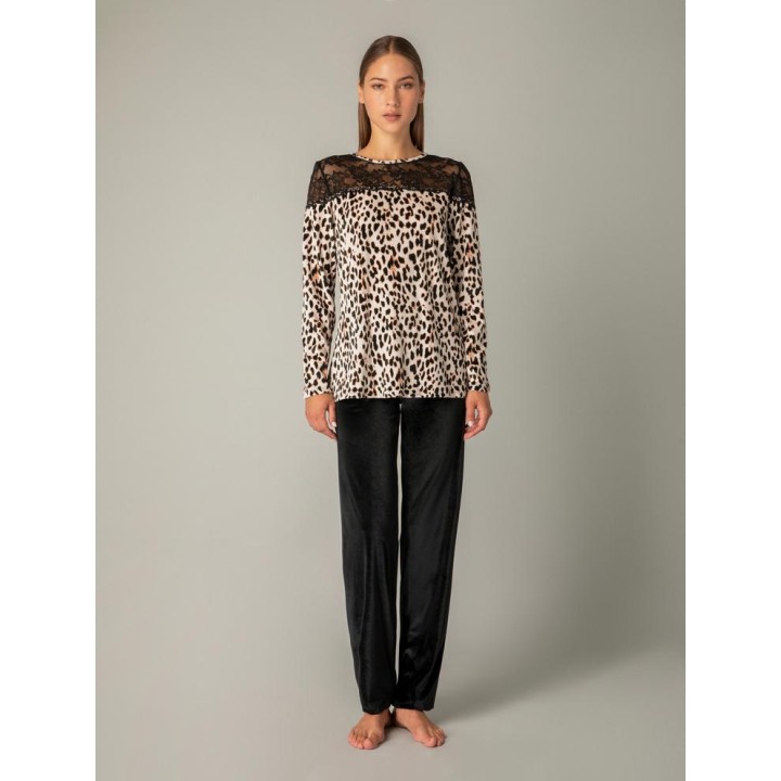 Πυζάμα Βελούδο Δαντέλα - Τιγρέ