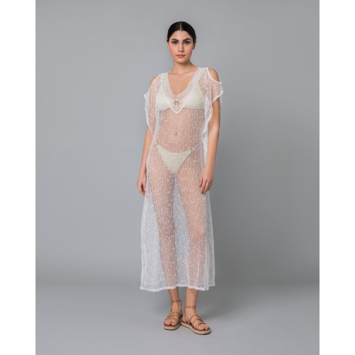 μάξι τουνίκ πλεκτό με παγέτες-λευκό