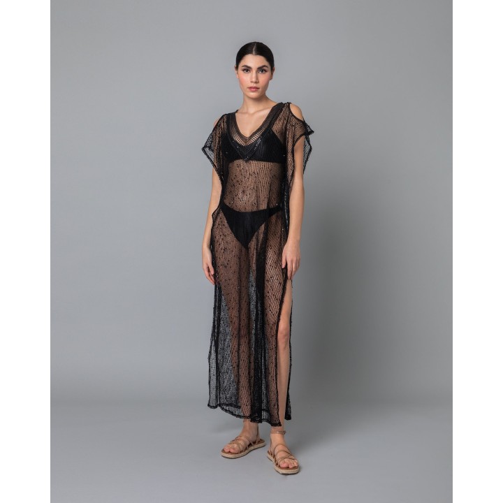 μάξι τουνίκ πλεκτό με παγέτες-μαύρο