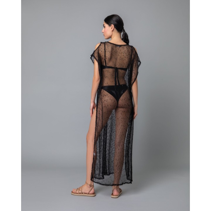 μάξι τουνίκ πλεκτό με παγέτες-μαύρο