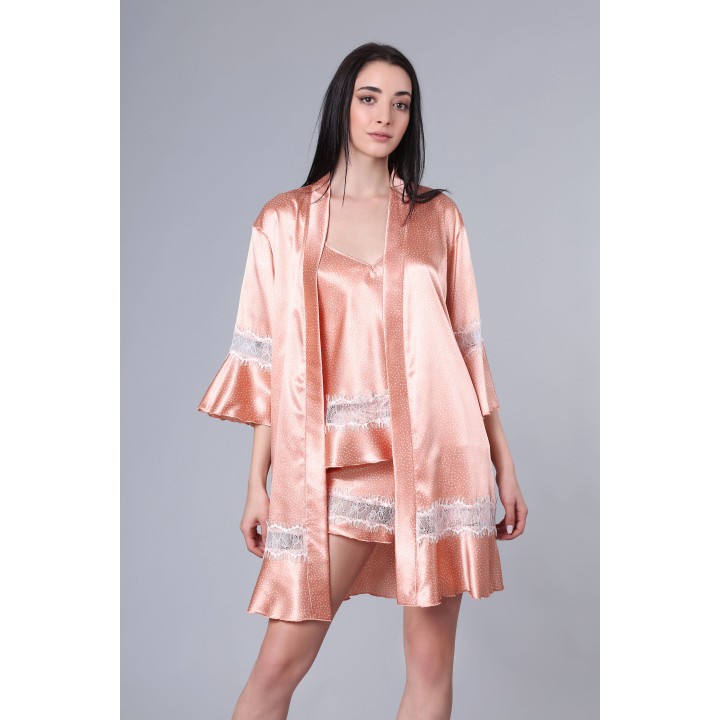 Σατέν Babydoll με Δαντέλα – Σομόν