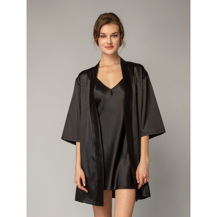 Σατέν Ρόμπα - Μαύρο