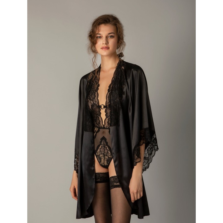 Σατέν Ρόμπα - Μαύρο