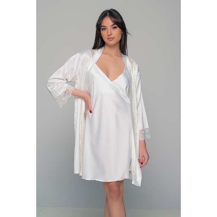 Νυφικό Σατέν Φόρεμα Σετ με String - Ιβουάρ