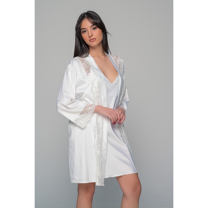 Νυφικό Σατέν Φόρεμα Σετ με String - Ιβουάρ