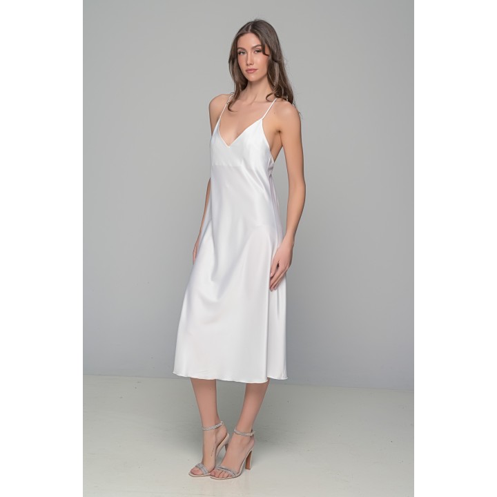 Μάξι Νυφικό Σατέν Φόρεμα Σετ με String - Ιβουάρ