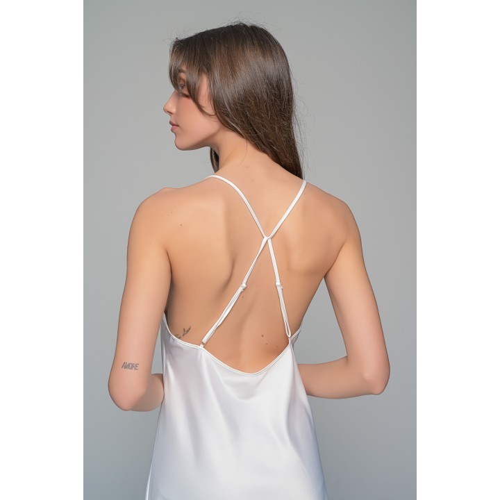 Μάξι Νυφικό Σατέν Φόρεμα Σετ με String - Ιβουάρ