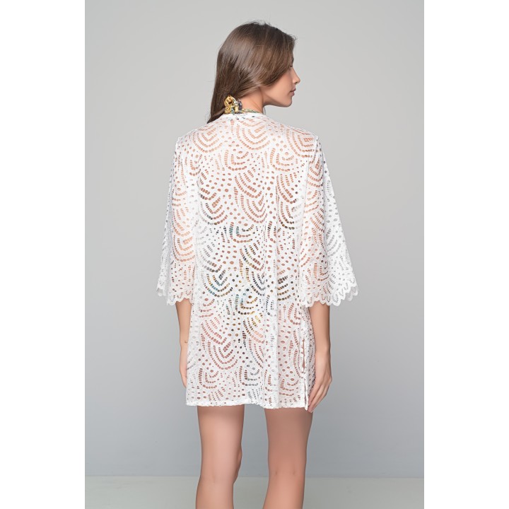 Μακρυμάνικη Ζακέτα Δαντέλα - Λευκό