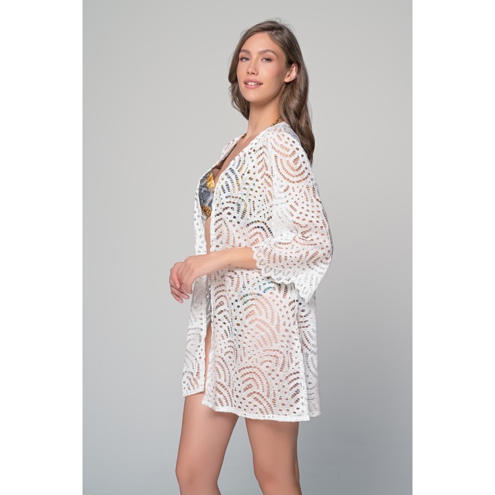 Μακρυμάνικη Ζακέτα Δαντέλα - Λευκό