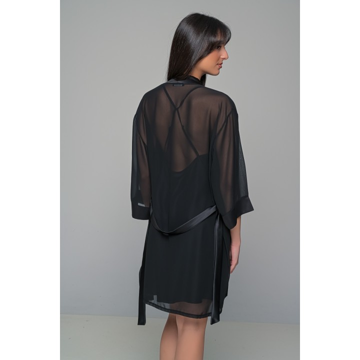 Διάφανη Ρόμπα Μουσελίνα - Μαύρο