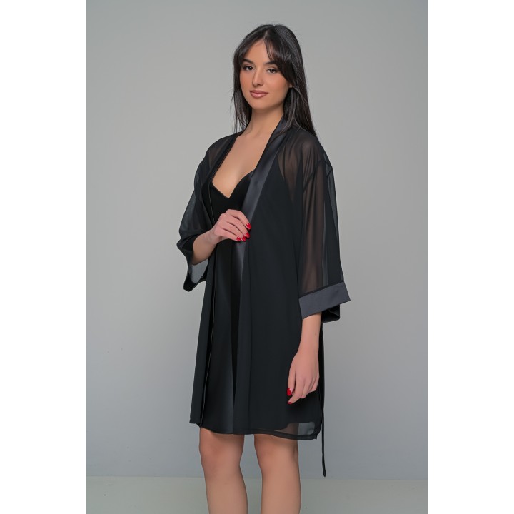 Διάφανη Ρόμπα Μουσελίνα - Μαύρο
