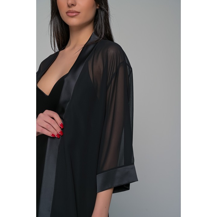 Διάφανη Ρόμπα Μουσελίνα - Μαύρο