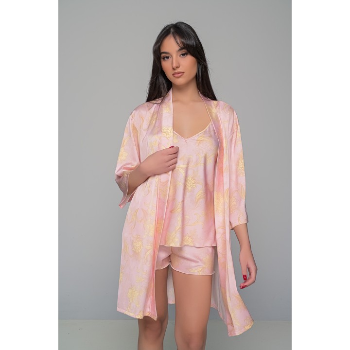 Σατέν Φλοράλ Ρόμπα - Ροζ