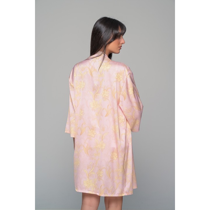Σατέν Φλοράλ Ρόμπα - Ροζ