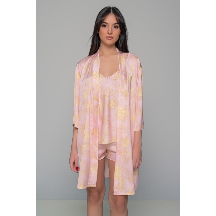 Σατέν Φλοράλ Ρόμπα - Ροζ