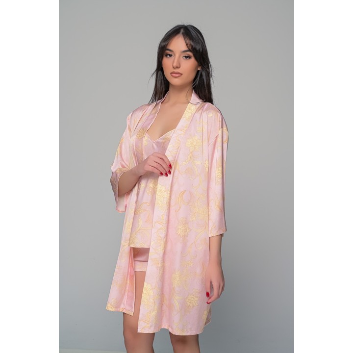 Σατέν Φλοράλ Ρόμπα - Ροζ