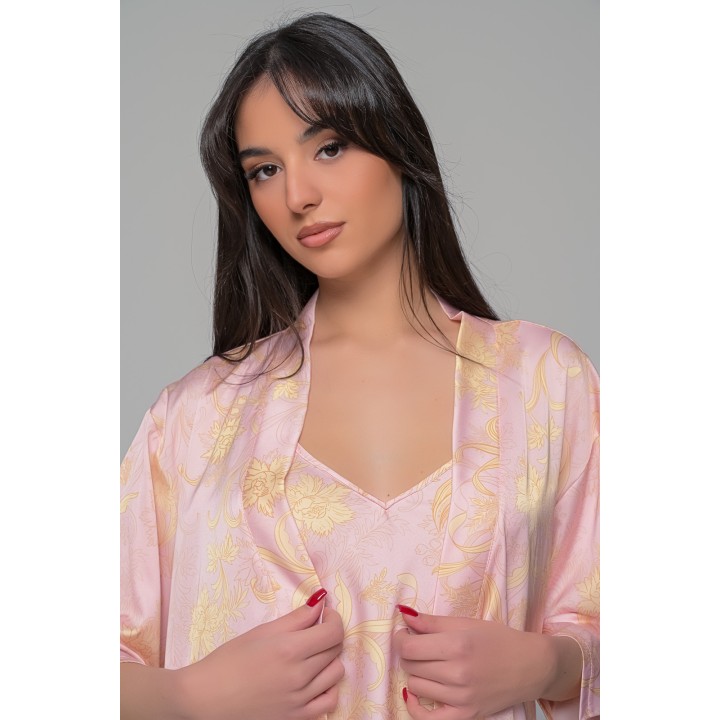 Σατέν Φλοράλ Ρόμπα - Ροζ