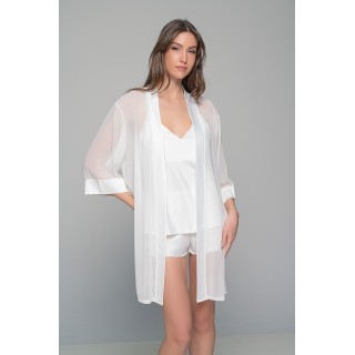 Νυφικό Σετ με Σατέν Babydoll και Ρόμπα Μουσελίνα - Ιβουάρ