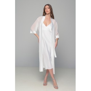 Νυφικό Σετ Μάξι Σατέν Φόρεμα με String και Διάφανο Κιμονό - Ιβουάρ