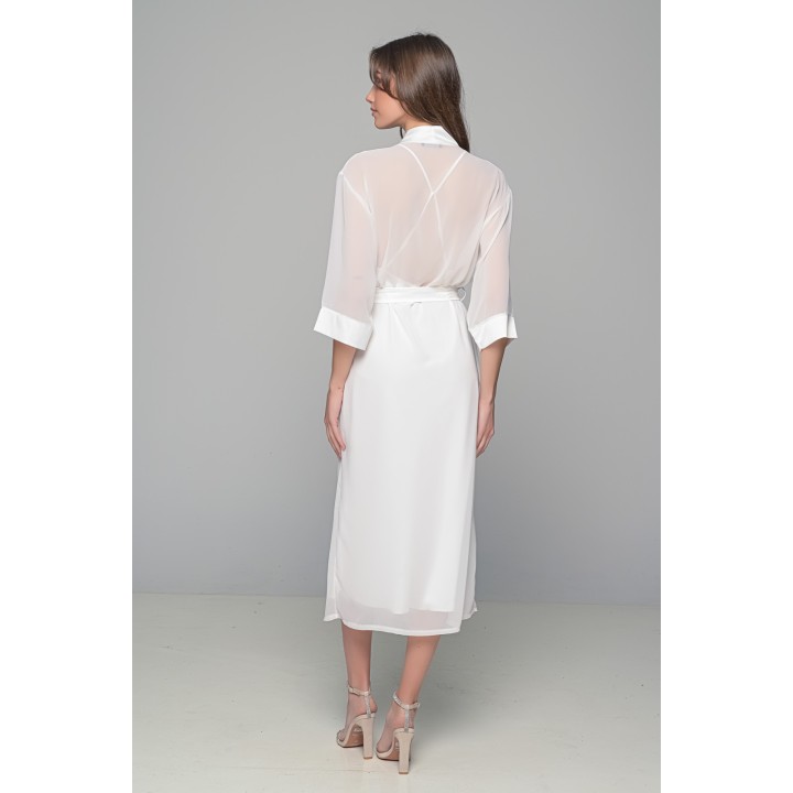 Νυφικό Σετ Μάξι Σατέν Φόρεμα με String και Διάφανο Κιμονό - Ιβουάρ