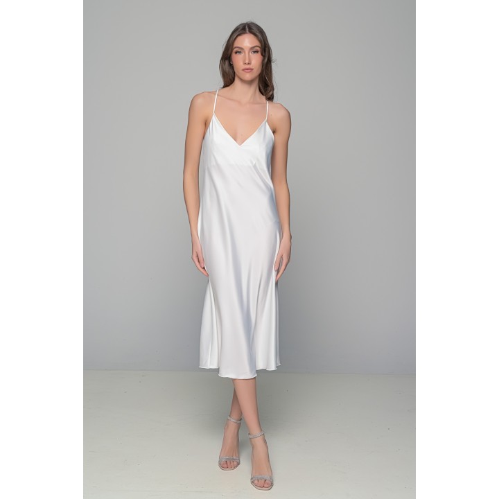 Νυφικό Σετ Μάξι Σατέν Φόρεμα με String και Διάφανο Κιμονό - Ιβουάρ