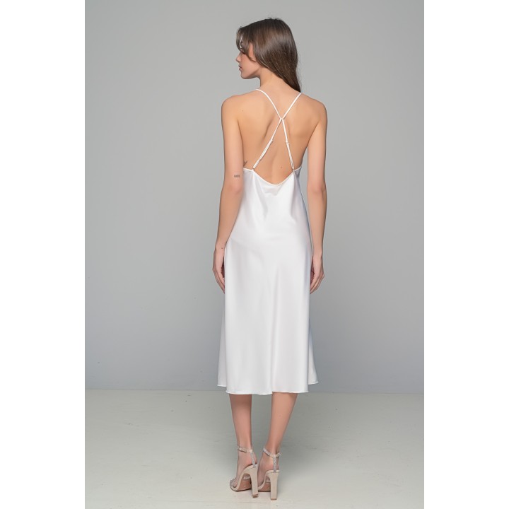 Νυφικό Σετ Μάξι Σατέν Φόρεμα με String και Διάφανο Κιμονό - Ιβουάρ