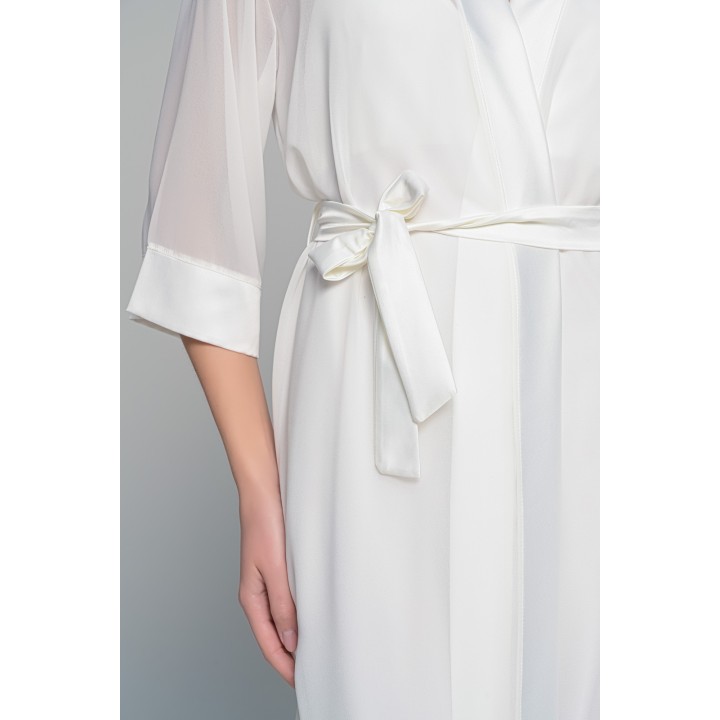 Νυφικό Σετ Μάξι Σατέν Φόρεμα με String και Διάφανο Κιμονό - Ιβουάρ