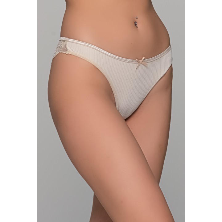 Χαμηλοκάβαλο Σλιπ Brazil Ύφασμα Ριπ και Δαντέλα - Μπεζ