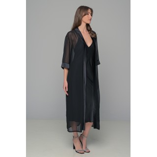 Μάξι Διάφανη Ρόμπα Μουσελίνα - Μαύρο