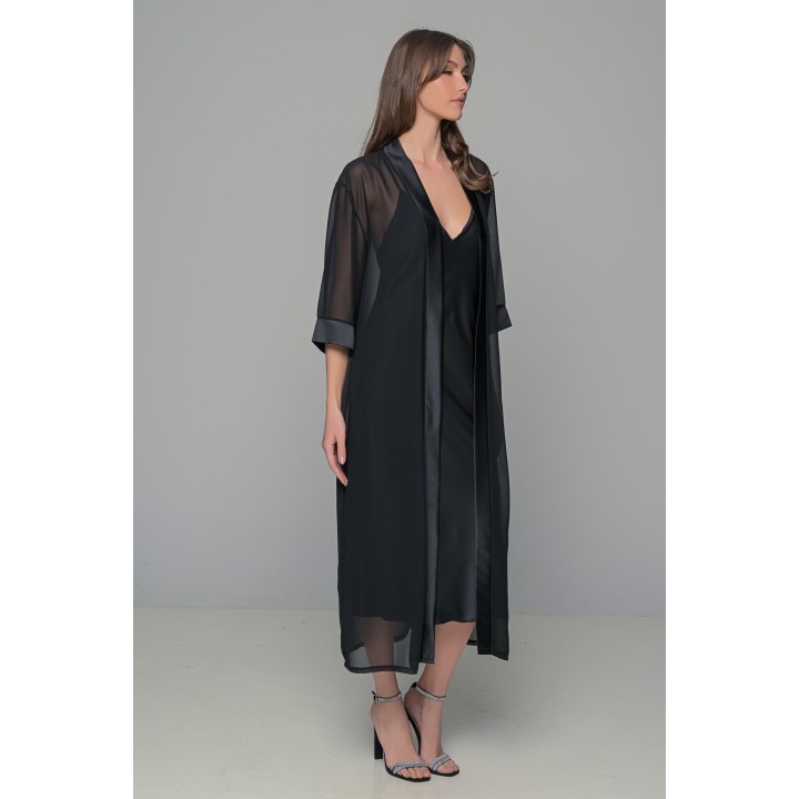 Μάξι Διάφανη Ρόμπα Μουσελίνα - Μαύρο