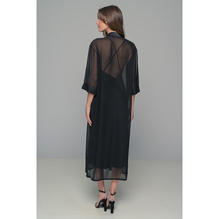 Μάξι Διάφανη Ρόμπα Μουσελίνα - Μαύρο