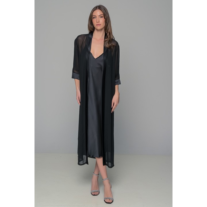 Μάξι Διάφανη Ρόμπα Μουσελίνα - Μαύρο