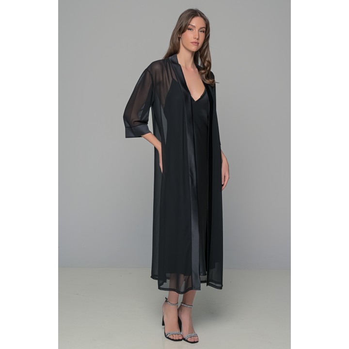 Μάξι Διάφανη Ρόμπα Μουσελίνα - Μαύρο