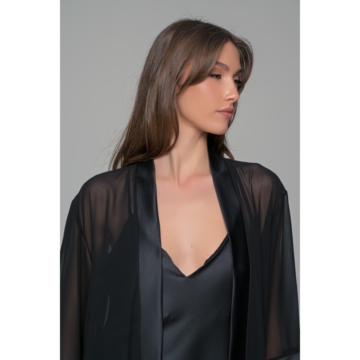 Μάξι Διάφανη Ρόμπα Μουσελίνα - Μαύρο