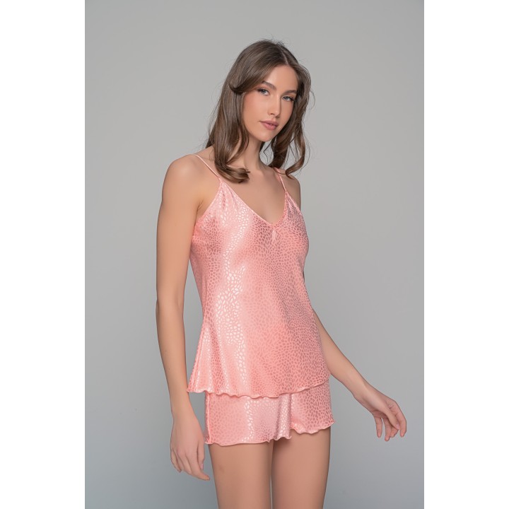 Babydoll με Σορτς Σατεν Ζακάρ - Ροζ