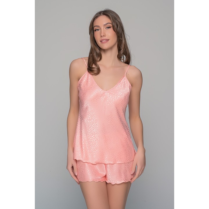 Babydoll με Σορτς Σατεν Ζακάρ - Ροζ