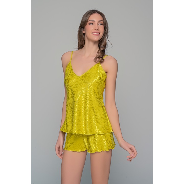 Babydoll με Σορτς Σατεν Ζακάρ - Lemon