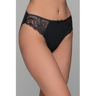 High Leg Σλιπ Ύφασμα Ριπ με Δαντέλα - Μαύρο