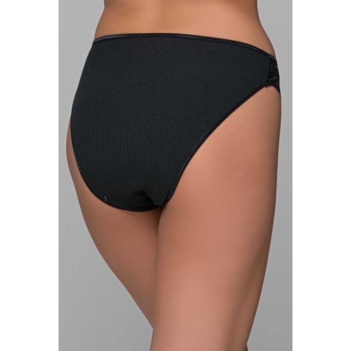High Leg Σλιπ Ύφασμα Ριπ με Δαντέλα - Μαύρο