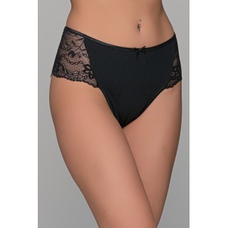 Ψηλόμεσο Σλιπ Μπικίνι Ύφασμα Ριπ και Δαντέλα - Μπεζ