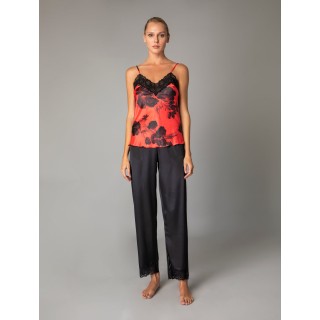 Πυζάμα Σατεν με Δαντέλα - Φλοράλ