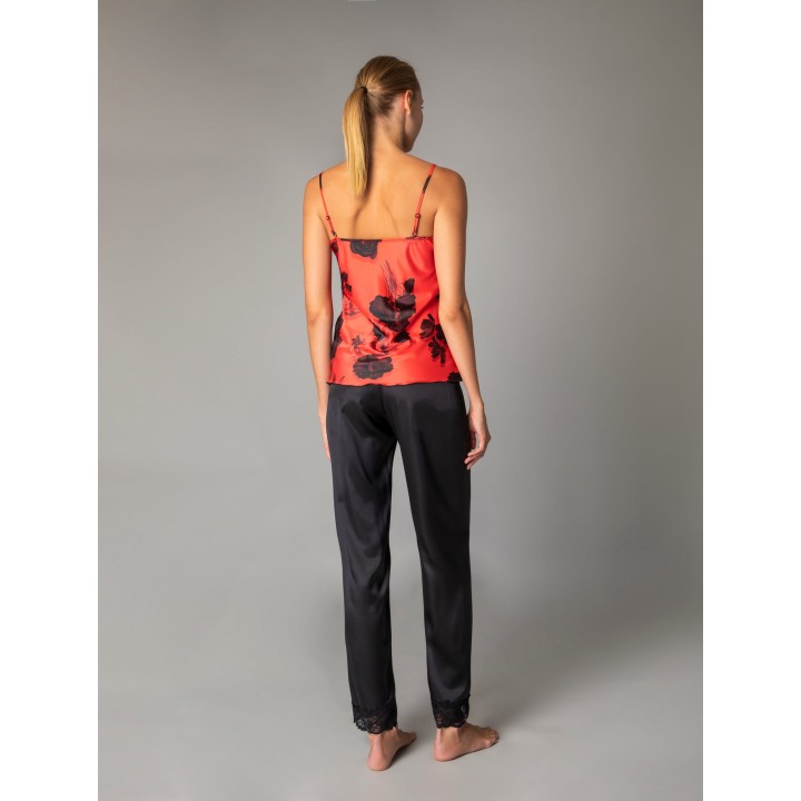 Πυζάμα Σατεν με Δαντέλα - Φλοράλ