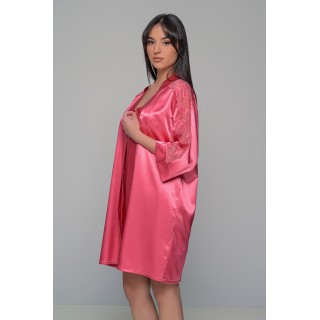 Σατέν Ρόμπα με Δαντέλα - Καρπουζί