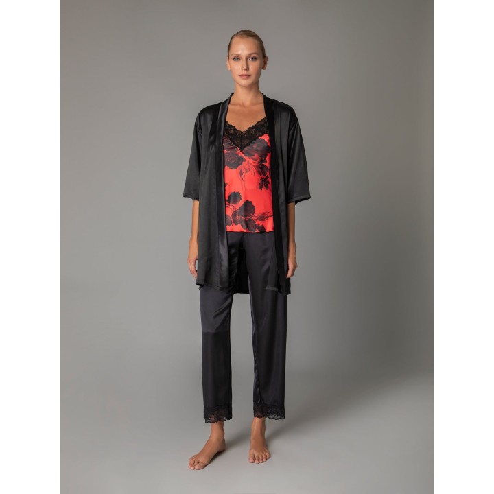Πυζάμα Σατεν με Δαντέλα - Φλοράλ