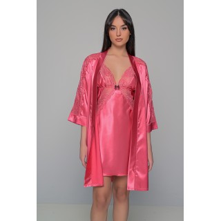 Σετ Σατέν Νυχτικό με Ρόμπα - Καρπουζί