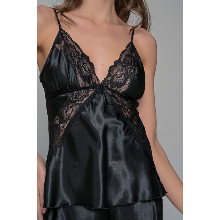 Σατεν Babydoll με Σορτς - Μαύρο